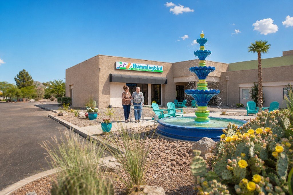 The fountain at the front of the community